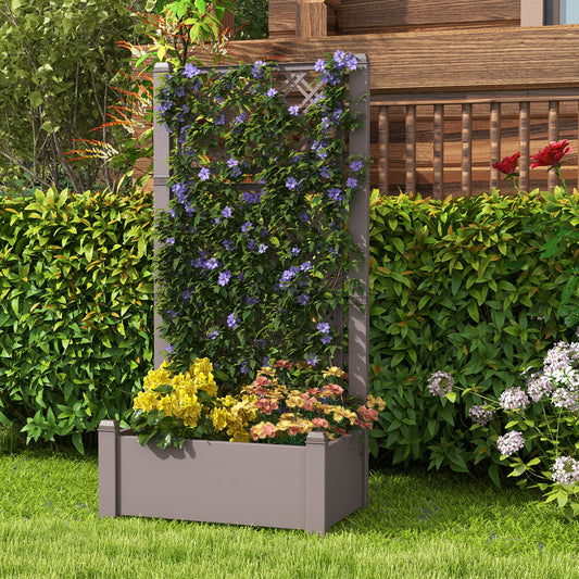 Outdoor Planter Box Self-Watering Raised Garden Bed Trellis with Water Level Indicator, Coffee - Gallery Canada