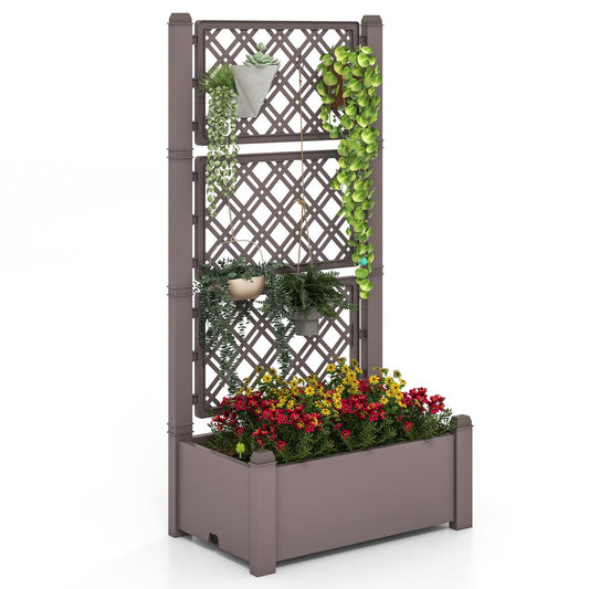 Outdoor Planter Box Self-Watering Raised Garden Bed Trellis with Water Level Indicator, Coffee - Gallery Canada
