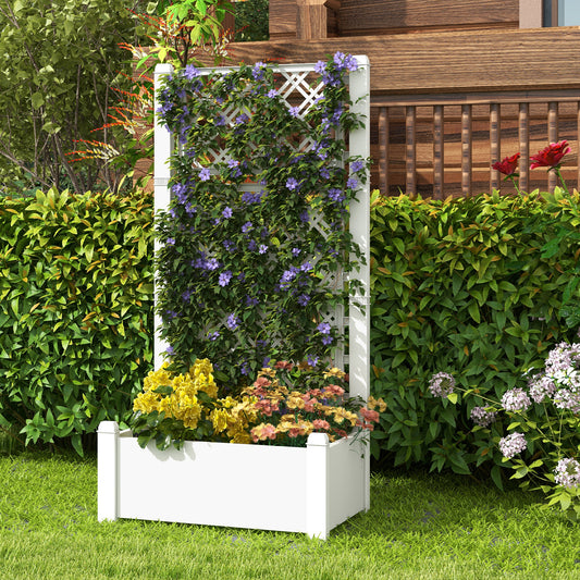 Outdoor Planter Box Self-Watering Raised Garden Bed Trellis with Water Level Indicator, White - Gallery Canada