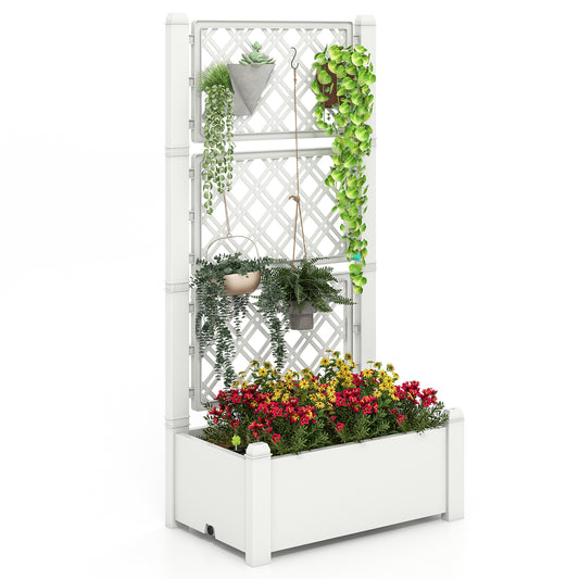 Outdoor Planter Box Self-Watering Raised Garden Bed Trellis with Water Level Indicator, White - Gallery Canada