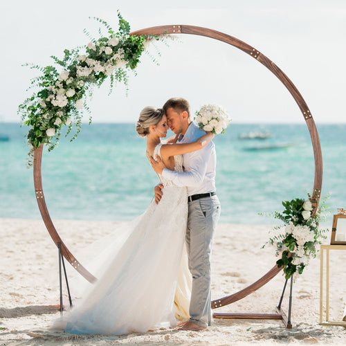 Wooden Wedding Arch Solid Wood Arbor Backdrop Stand for Wedding Ceremony-Round, Brown