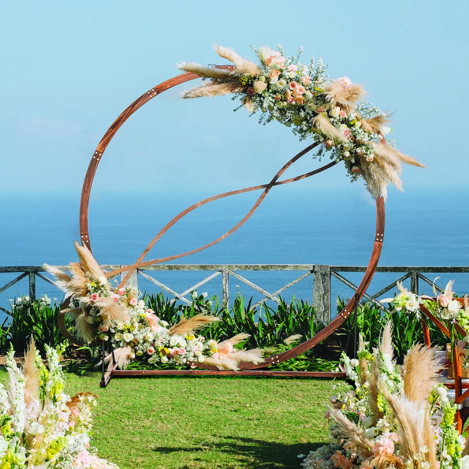 Wooden Wedding Arch Solid Wood Arbor Backdrop Stand for Wedding Ceremony-Round, Brown Outdoor Decor   at Gallery Canada