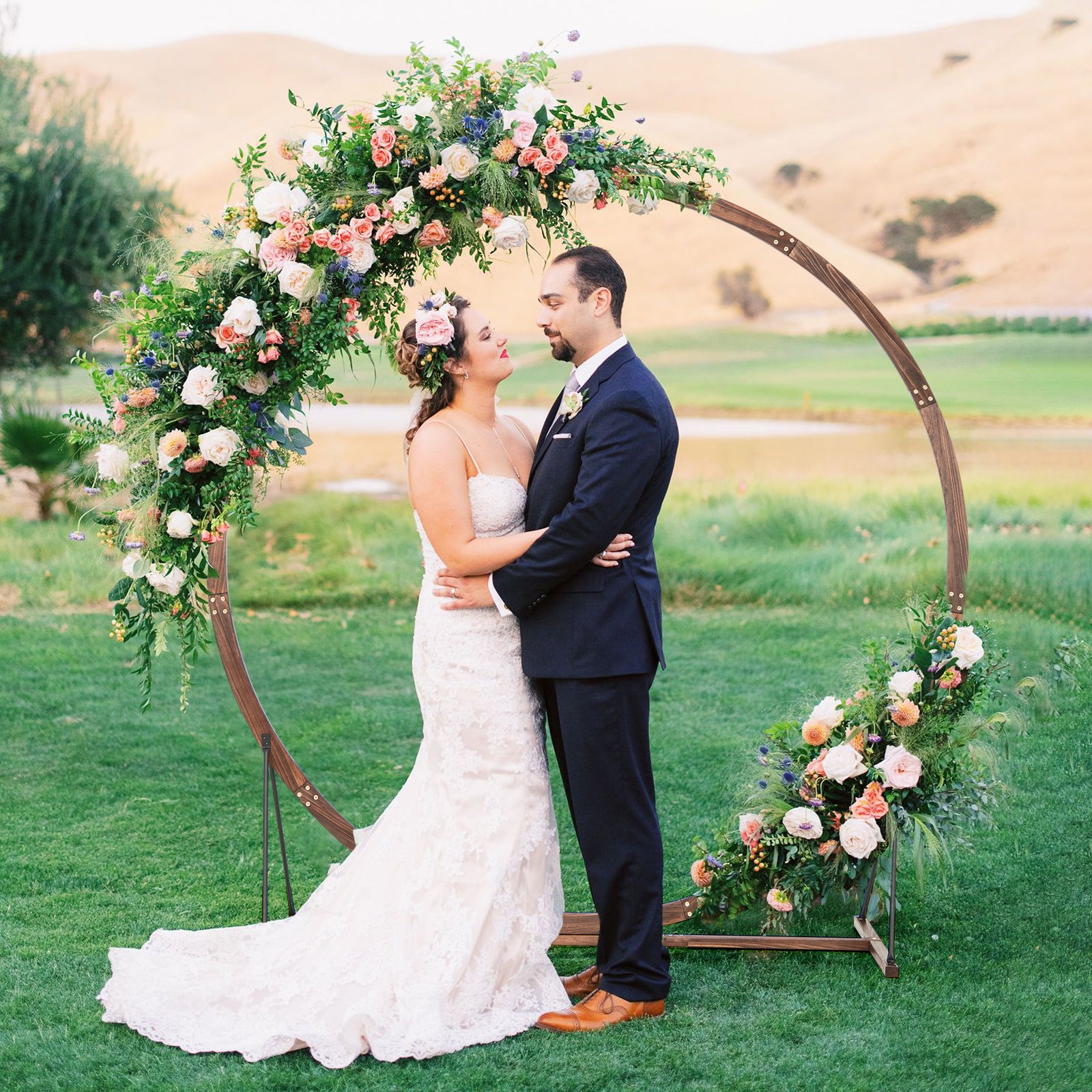 Wooden Wedding Arch Solid Wood Arbor Backdrop Stand for Wedding Ceremony-Round, Brown Outdoor Decor   at Gallery Canada