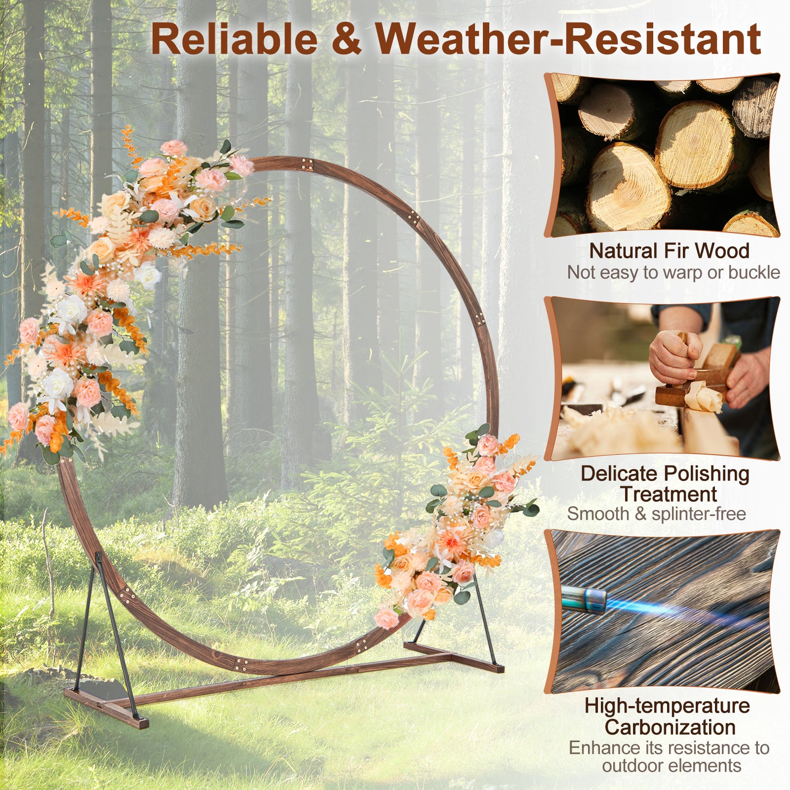 Wooden Wedding Arch Solid Wood Arbor Backdrop Stand for Wedding Ceremony-Round, Brown Outdoor Decor   at Gallery Canada