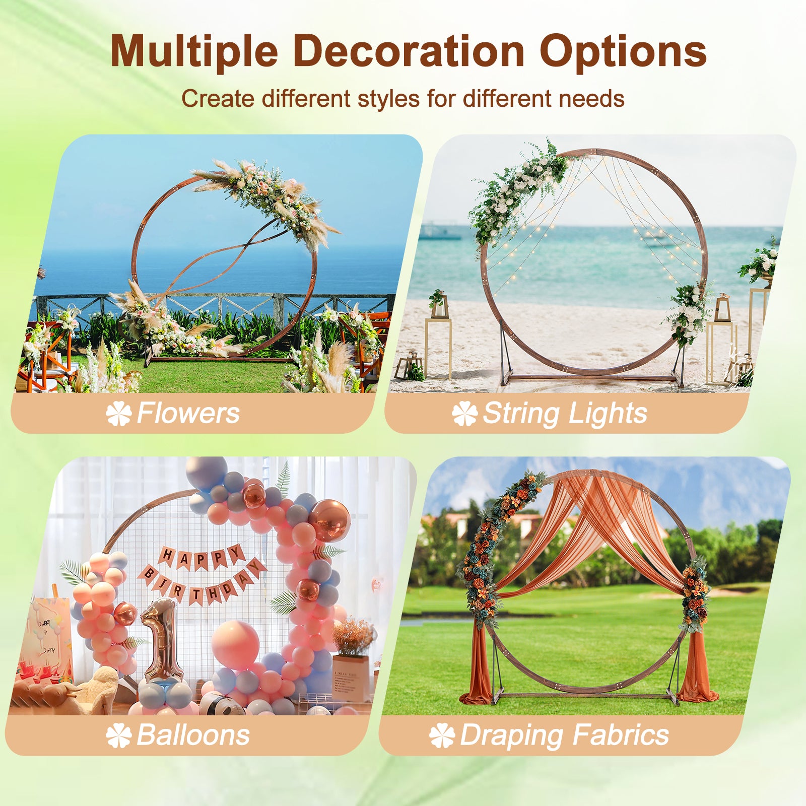 Wooden Wedding Arch Solid Wood Arbor Backdrop Stand for Wedding Ceremony-Round, Brown Outdoor Decor   at Gallery Canada