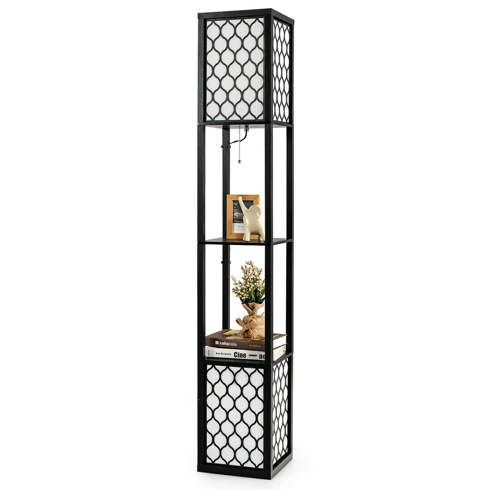 Modern Shelf Freestanding Floor Lamp with Double Lamp Pull Chain and Foot Switch, Black Table & Floor Lamps at Gallery Canada