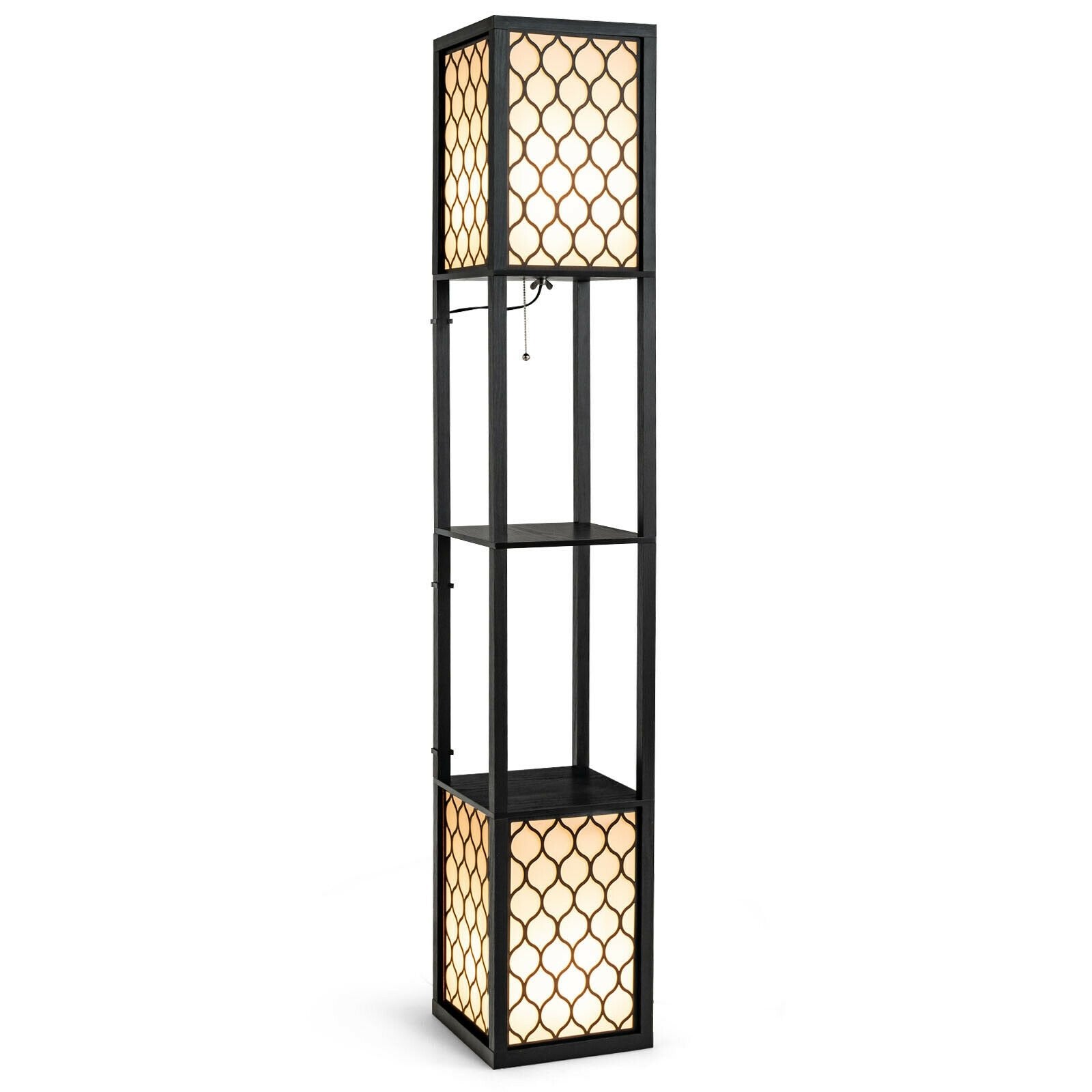 Modern Shelf Freestanding Floor Lamp with Double Lamp Pull Chain and Foot Switch, Black Table & Floor Lamps Black at Gallery Canada