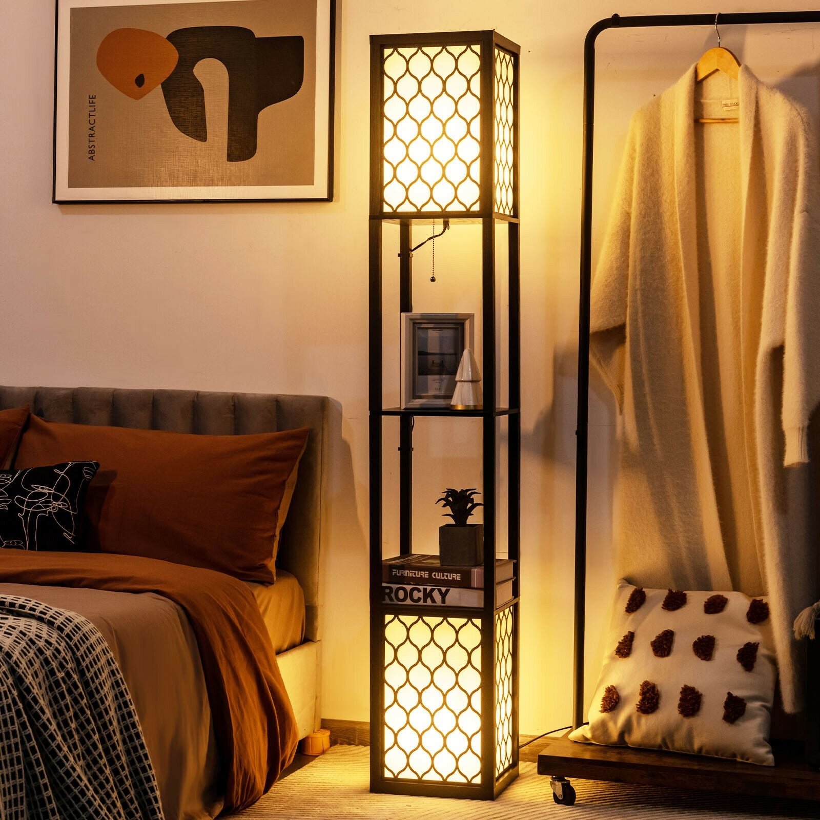 Modern Shelf Freestanding Floor Lamp with Double Lamp Pull Chain and Foot Switch, Black Table & Floor Lamps at Gallery Canada