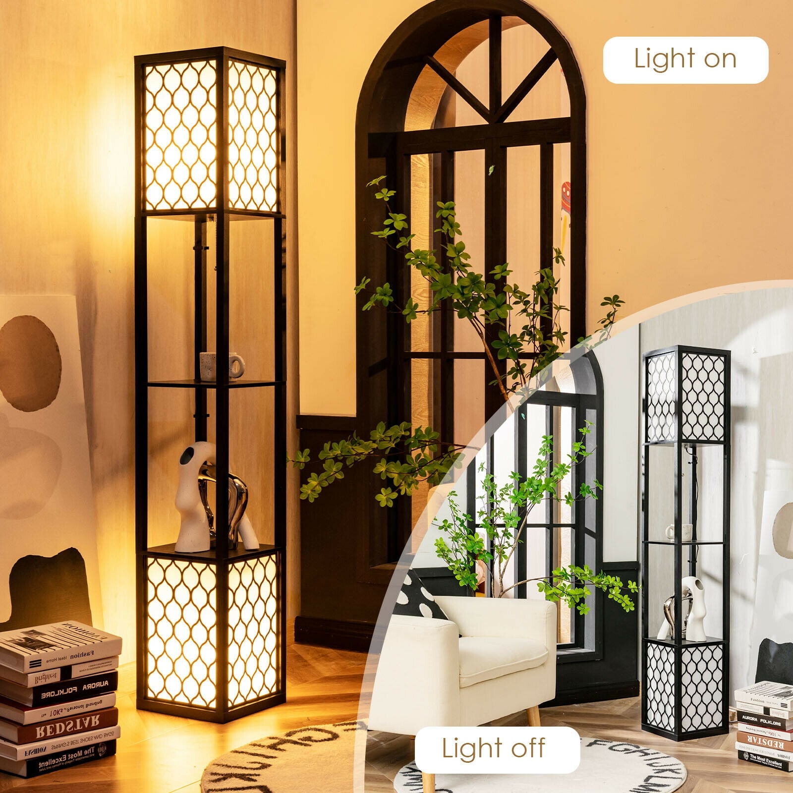 Modern Shelf Freestanding Floor Lamp with Double Lamp Pull Chain and Foot Switch, Black Table & Floor Lamps at Gallery Canada