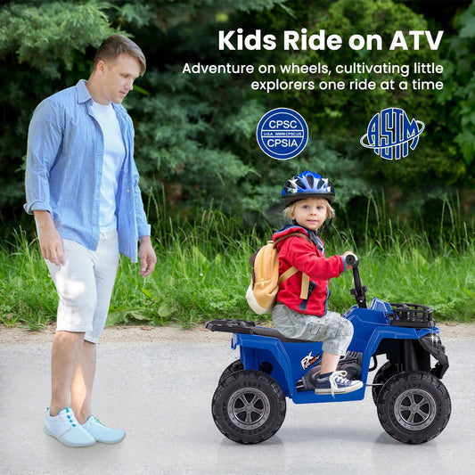 6V Kids Ride On Electric ATV with LED Headlights and MP3 Player, Blue - Gallery Canada