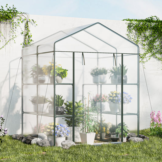 Walk-in Greenhouse with 4 Tiers 8 Shelves PVC Cover Roll-up Zippered Door, Transparent - Gallery Canada