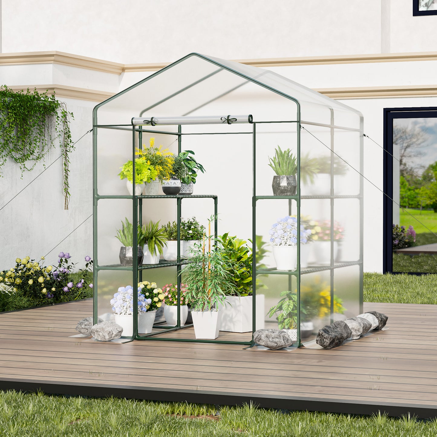 Walk-in Greenhouse with 4 Tiers 8 Shelves PVC Cover Roll-up Zippered Door, Transparent Greenhouses   at Gallery Canada