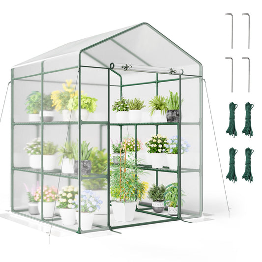 Walk-in Greenhouse with 4 Tiers 8 Shelves PVC Cover Roll-up Zippered Door, Transparent - Gallery Canada