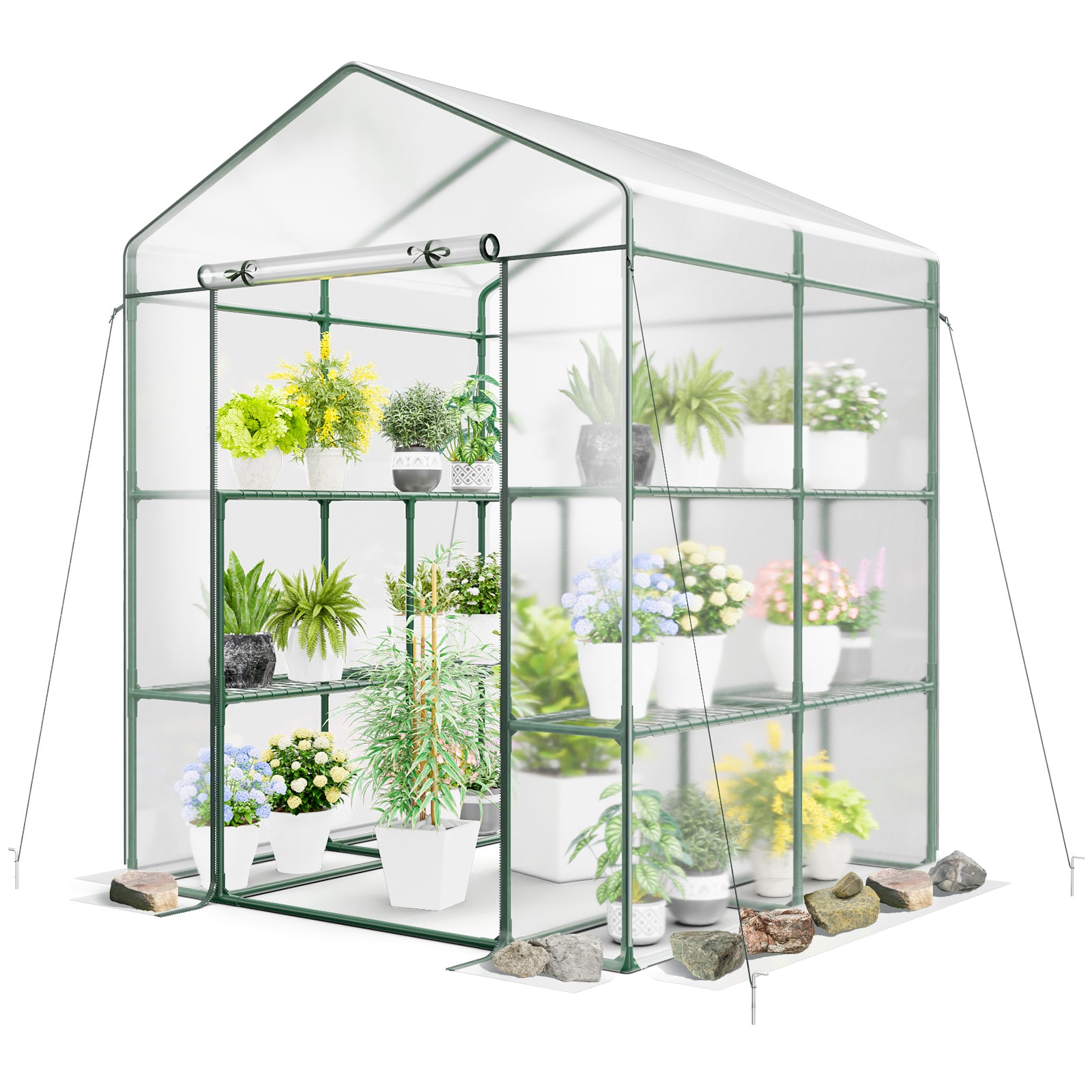 Walk-in Greenhouse with 4 Tiers 8 Shelves PVC Cover Roll-up Zippered Door, Transparent Greenhouses   at Gallery Canada