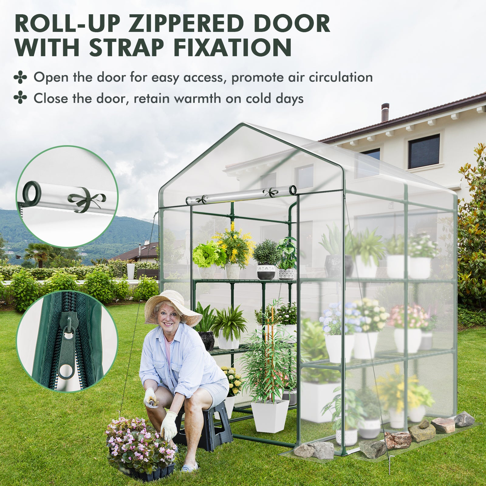 Walk-in Greenhouse with 4 Tiers 8 Shelves PVC Cover Roll-up Zippered Door, Transparent Greenhouses   at Gallery Canada