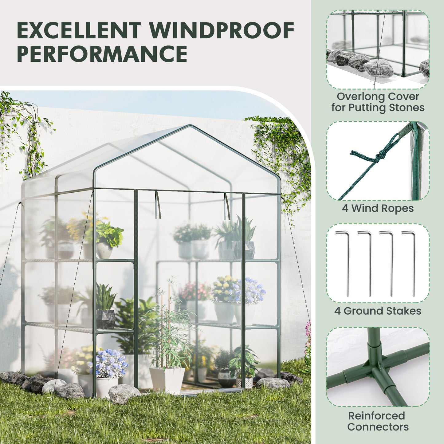 Walk-in Greenhouse with 4 Tiers 8 Shelves PVC Cover Roll-up Zippered Door, Transparent Greenhouses   at Gallery Canada