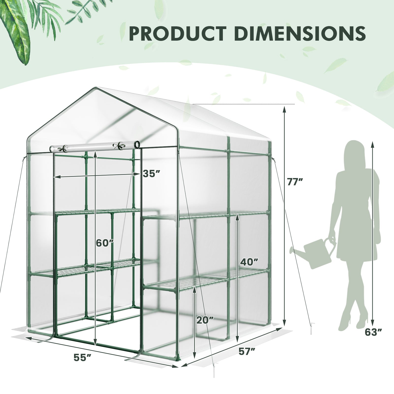 Walk-in Greenhouse with 4 Tiers 8 Shelves PVC Cover Roll-up Zippered Door, Transparent Greenhouses   at Gallery Canada