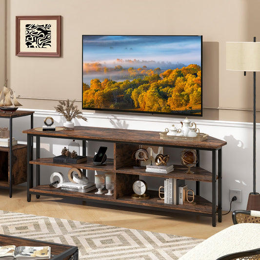 3-Tier Corner TV Stand for TVs up to 65 Inches with Charging Station- Rustic Brown, Rustic Brown - Gallery Canada