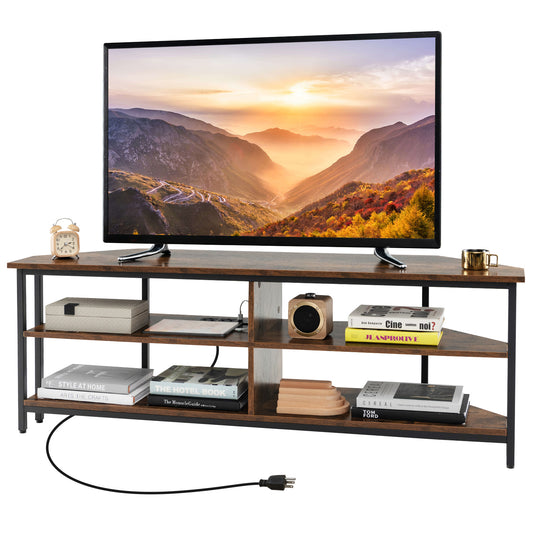 3-Tier Corner TV Stand for TVs up to 65 Inches with Charging Station- Rustic Brown, Rustic Brown - Gallery Canada