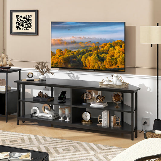 3-Tier Corner TV Stand for TVs up to 65 Inches with Charging Station-Black, Black