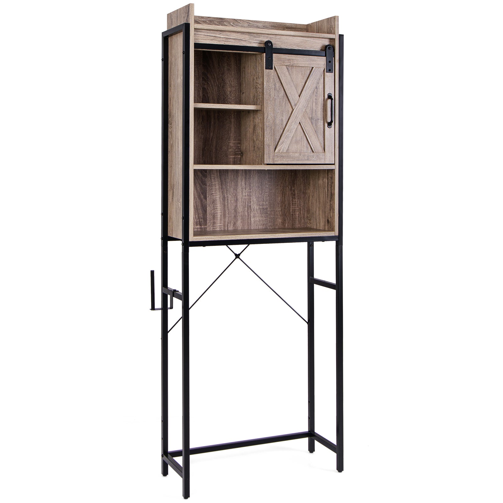 4-Tier Multifunctional Toilet Storage Cabinet with Adjustable Shelf and Sliding Barn Door, Gray Bathroom Etagere   at Gallery Canada