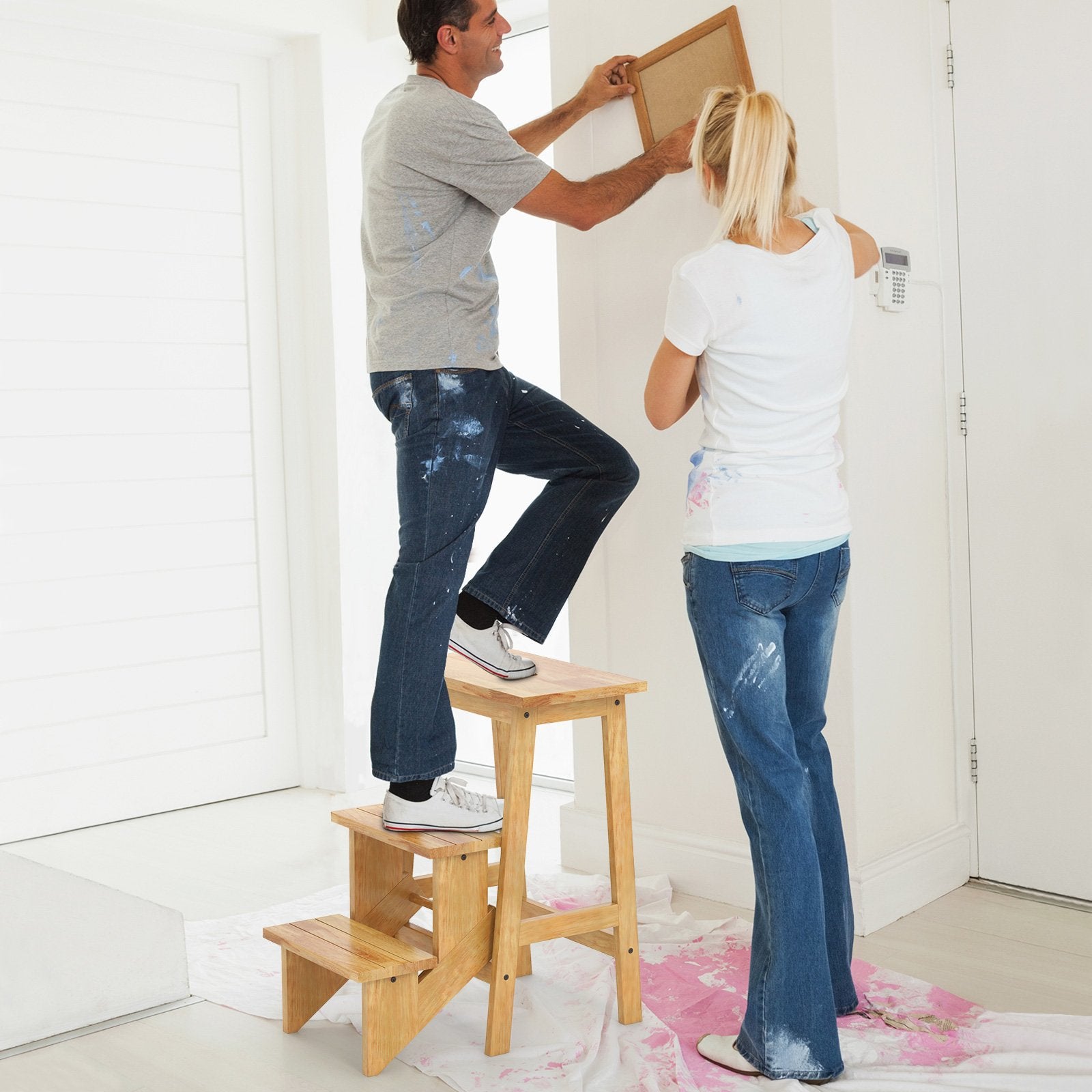 3-in-1 Rubber Wood Step Stool with Convenient Handle, Natural Kitchen Utensils   at Gallery Canada