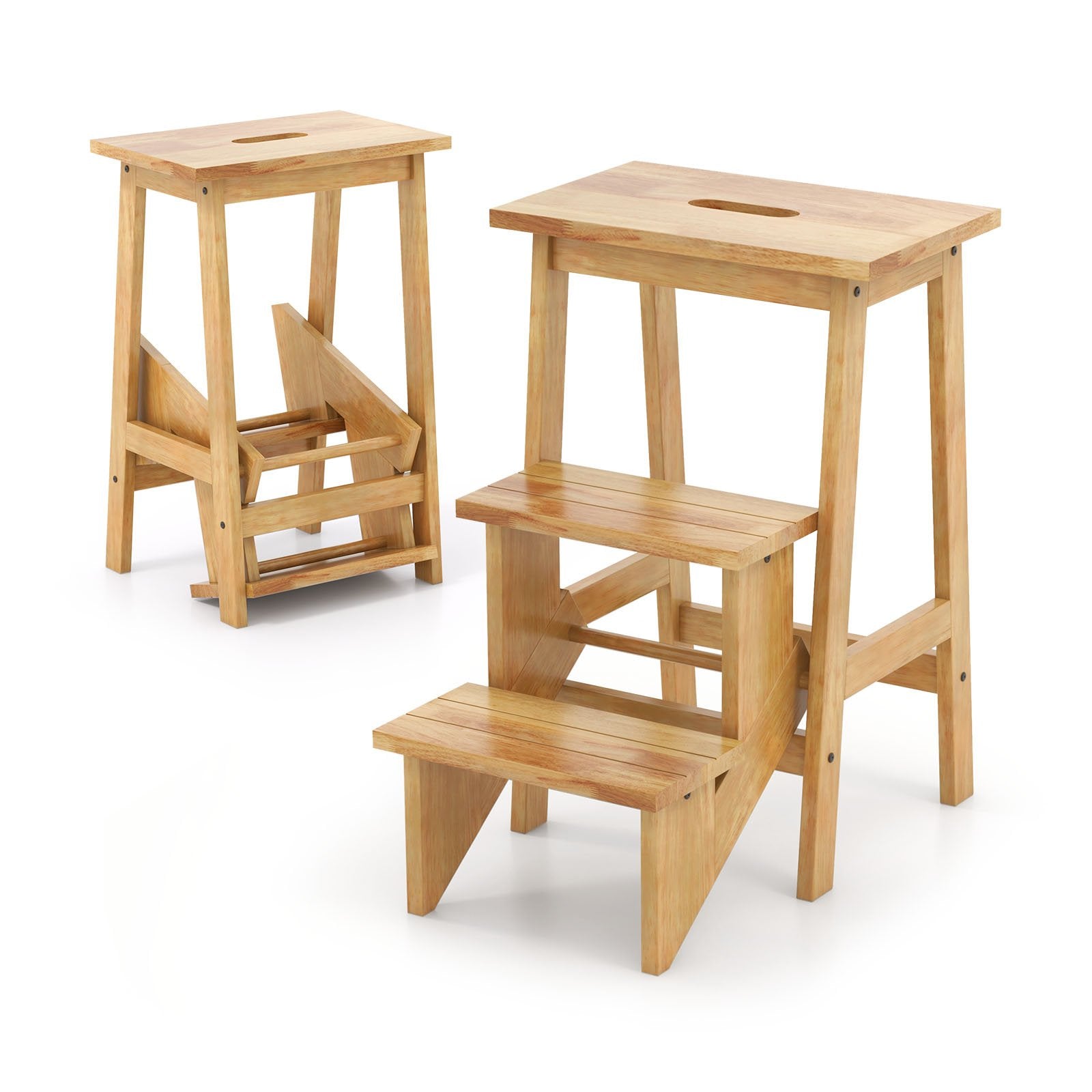 3-in-1 Rubber Wood Step Stool with Convenient Handle, Natural Kitchen Utensils Natural  at Gallery Canada