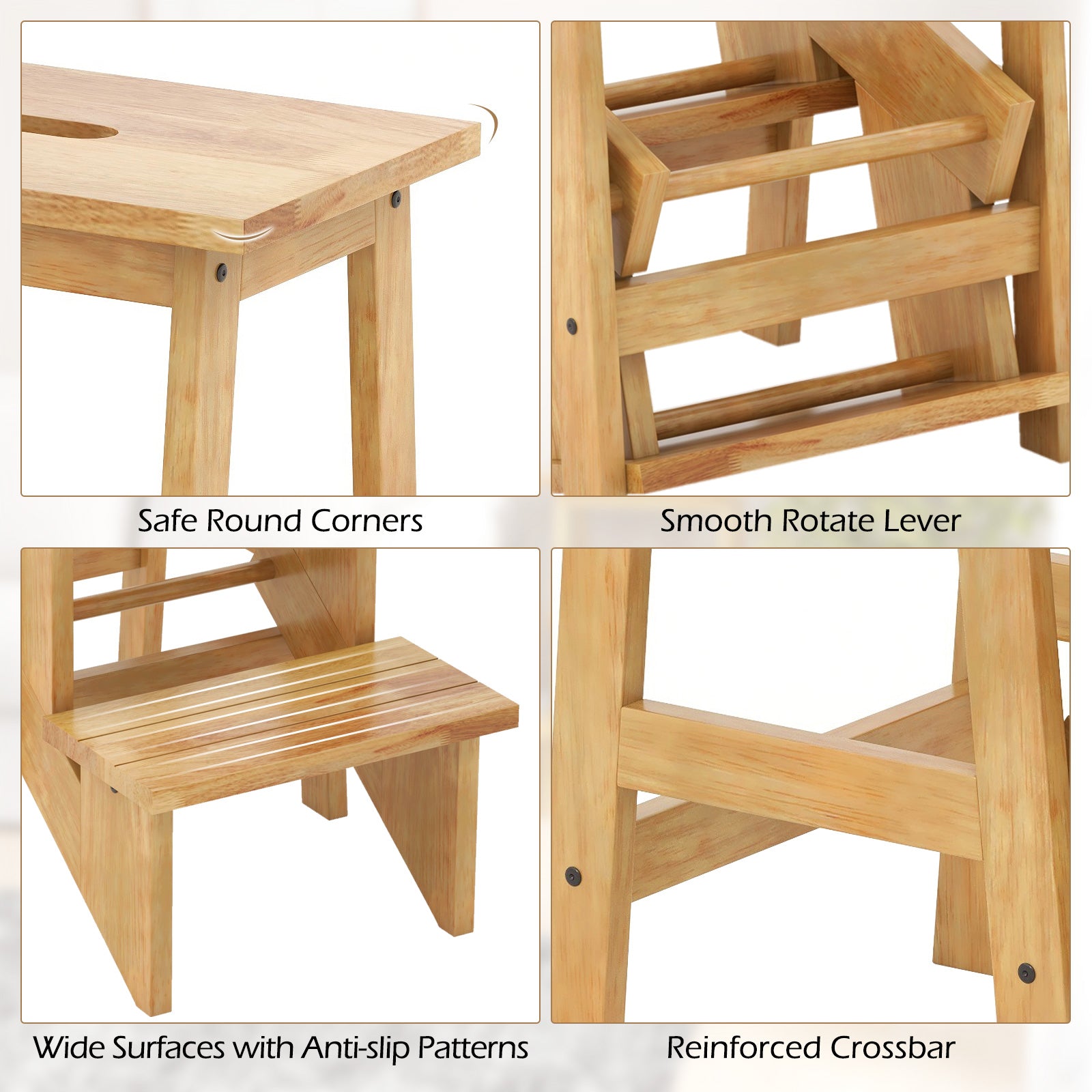 3-in-1 Rubber Wood Step Stool with Convenient Handle, Natural Kitchen Utensils   at Gallery Canada