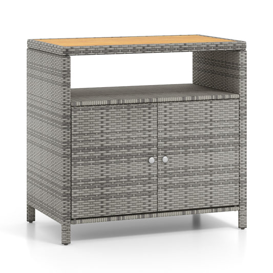 Rattan Storage Cabinet with Acacia Wood Countertop for Poolside Deck and Patio, Gray Sideboards Cabinets & Buffets Gray  at Gallery Canada