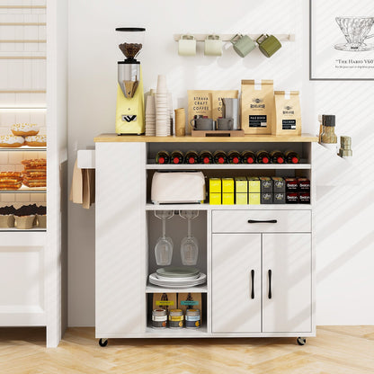 Rolling Kitchen Island Cart with Power Outlet for Dining Room-White and Natural, White Kitchen Islands & Carts   at Gallery Canada