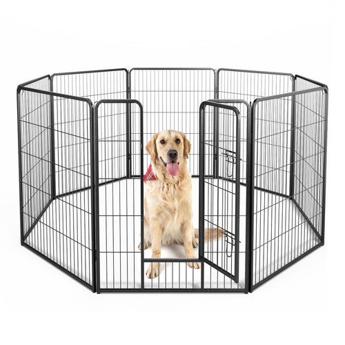 8 Panel 40 Inch Height Pet Fence Indoor Outdoor-40 inches, Black