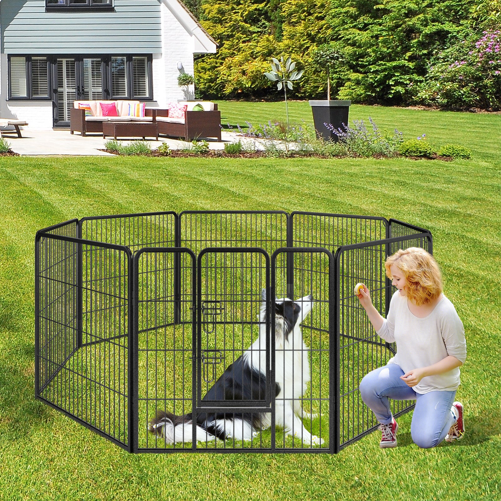 8 Panel 32 Inch Height Pet Fence Indoor Outdoor-32 inches, Black Pet Gate at Gallery Canada