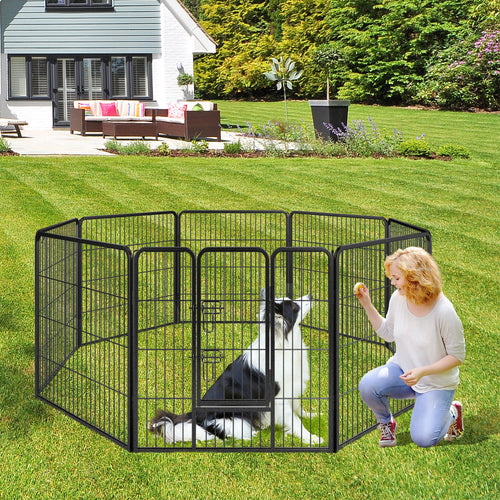 8 Panel 32 Inch Height Pet Fence Indoor Outdoor-32 inches, Black