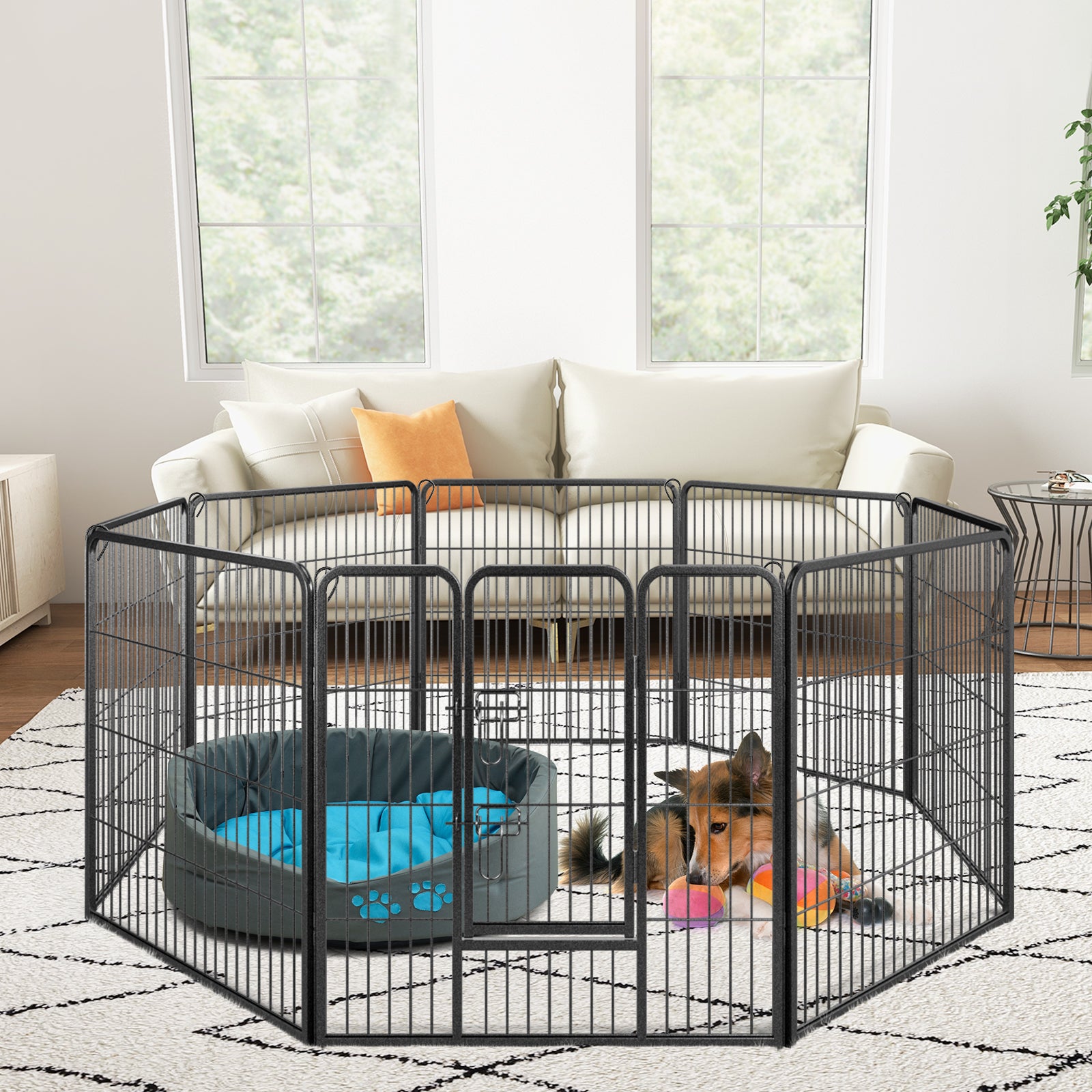 8 Panel 32 Inch Height Pet Fence Indoor Outdoor-32 inches, Black Pet Gate at Gallery Canada