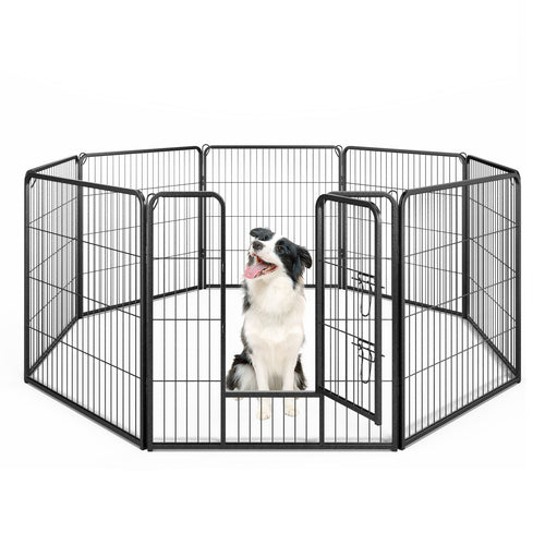 8 Panel 32 Inch Height Pet Fence Indoor Outdoor-32 inches, Black