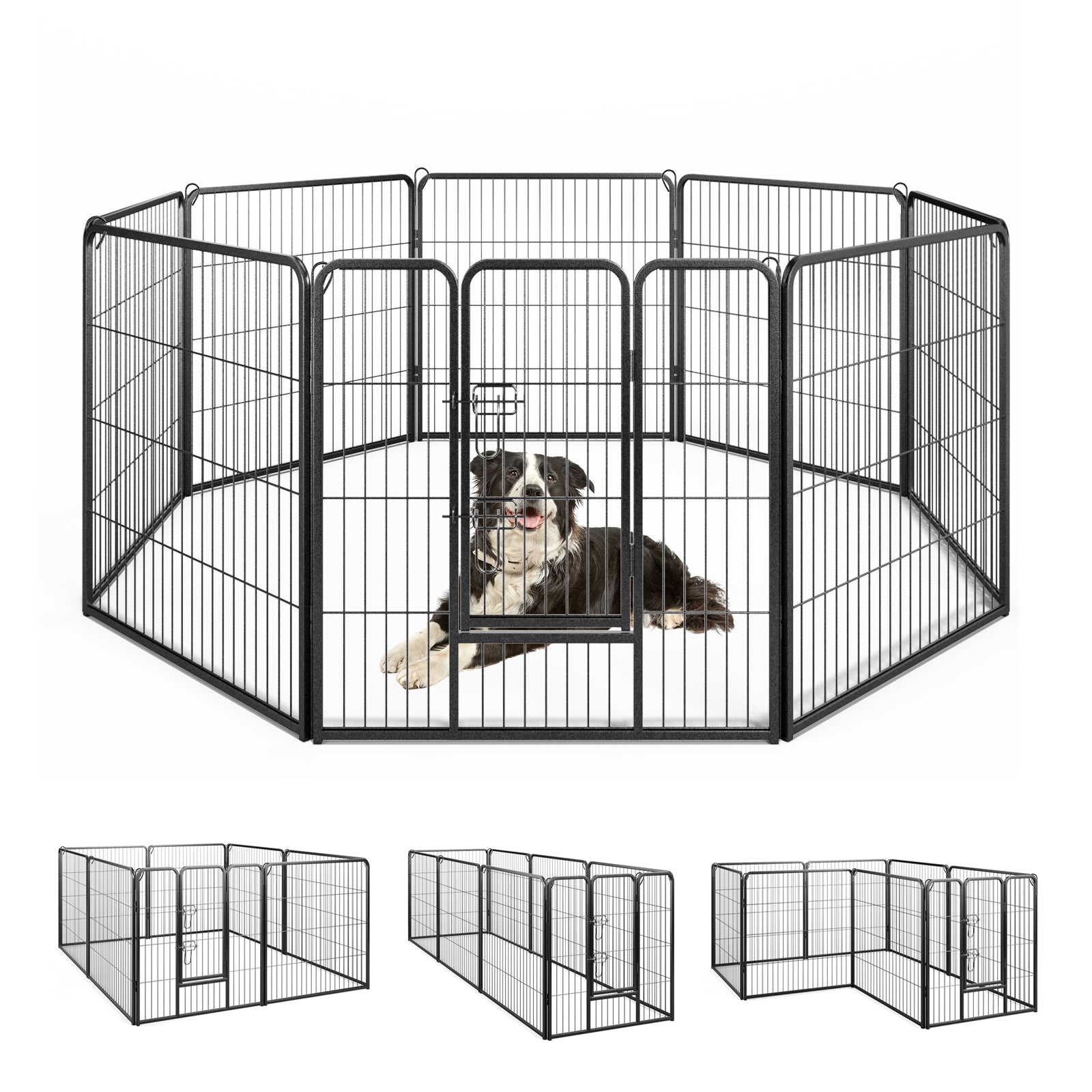 8 Panel 32 Inch Height Pet Fence Indoor Outdoor-32 inches, Black Pet Gate at Gallery Canada