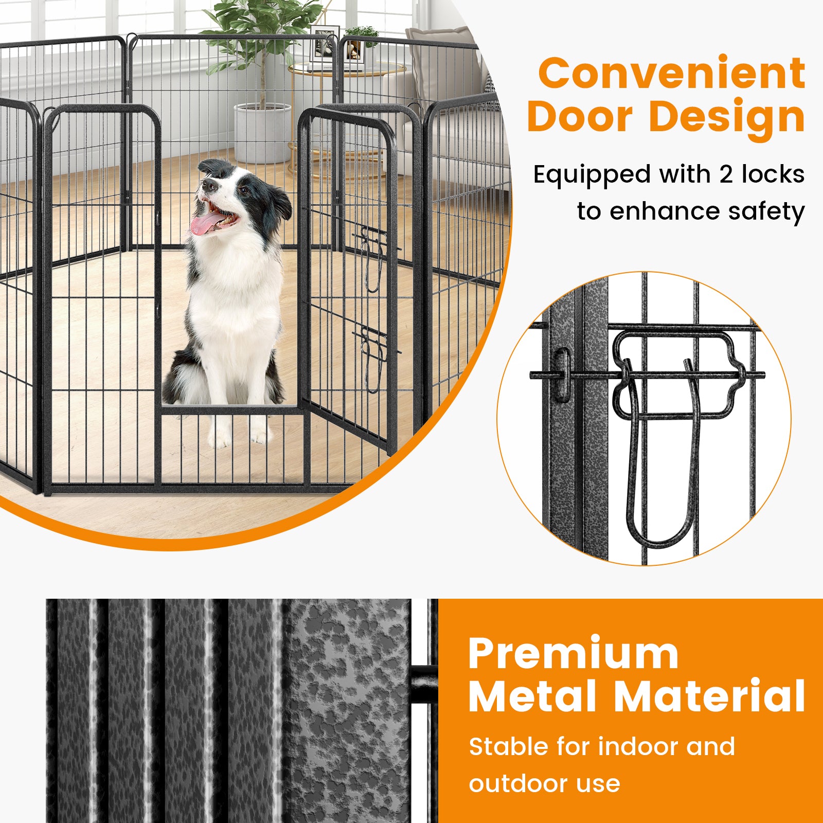 8 Panel 32 Inch Height Pet Fence Indoor Outdoor-32 inches, Black Pet Gate at Gallery Canada