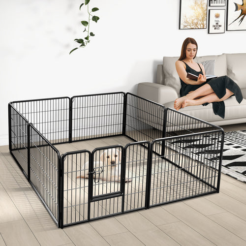 8 Panel 24 Inch Height Pet Fence Indoor Outdoor-24 inch, Black