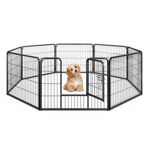 8 Panel 24 Inch Height Pet Fence Indoor Outdoor-24 inch, Black