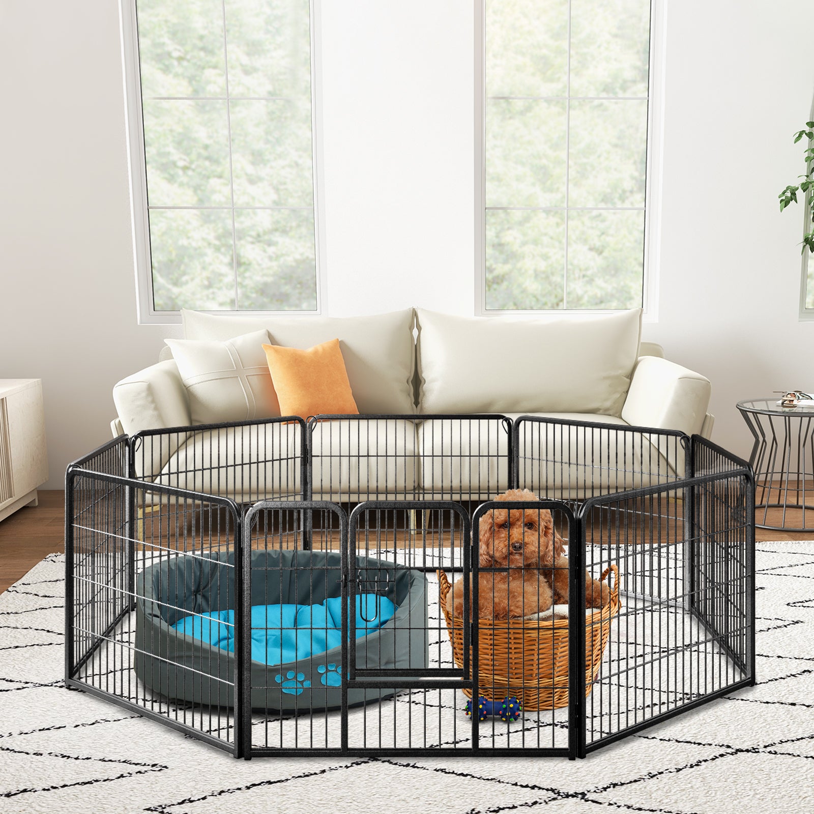 8 Panel 24 Inch Height Pet Fence Indoor Outdoor-24 inch, Black Pet Gate at Gallery Canada