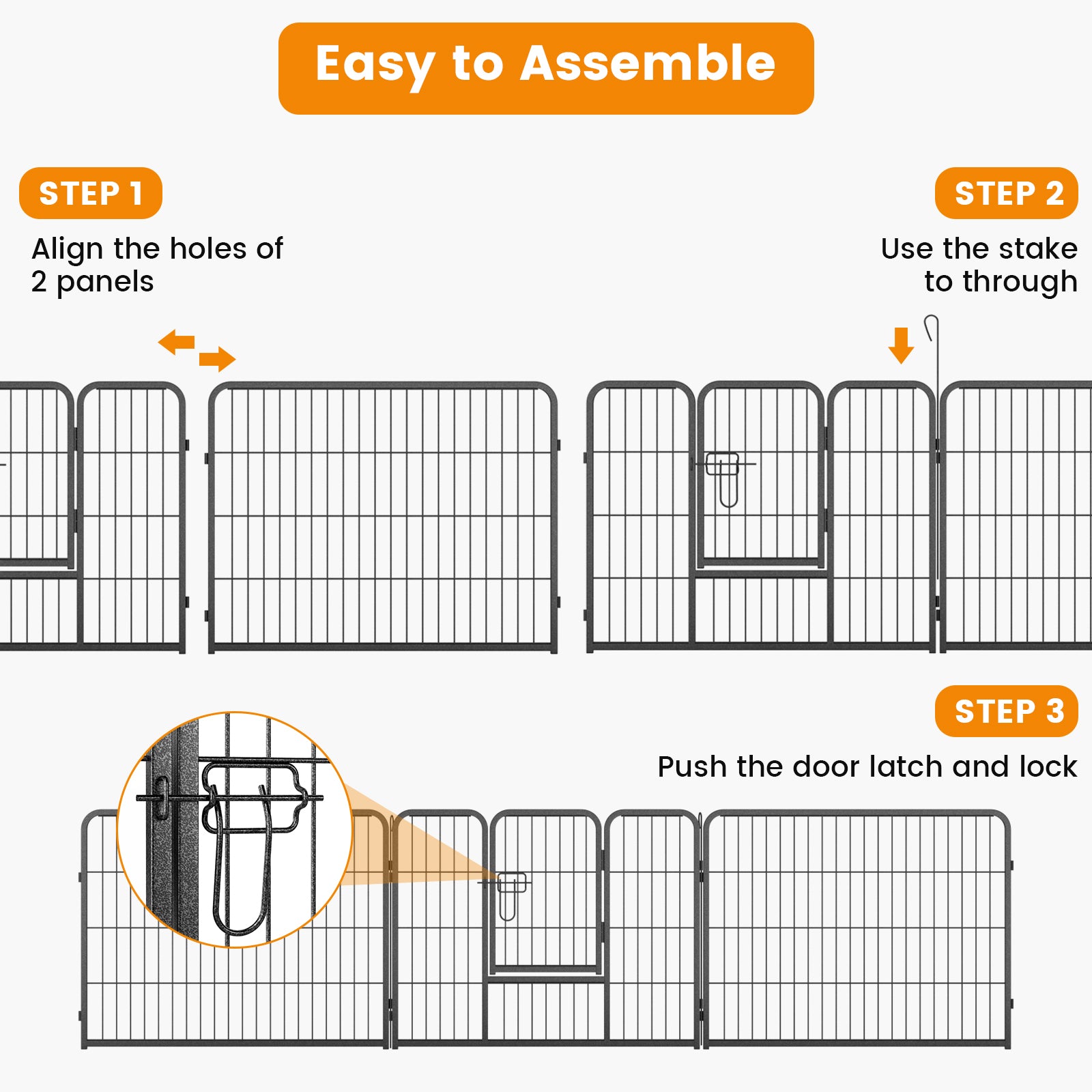 8 Panel 24 Inch Height Pet Fence Indoor Outdoor-24 inch, Black Pet Gate at Gallery Canada