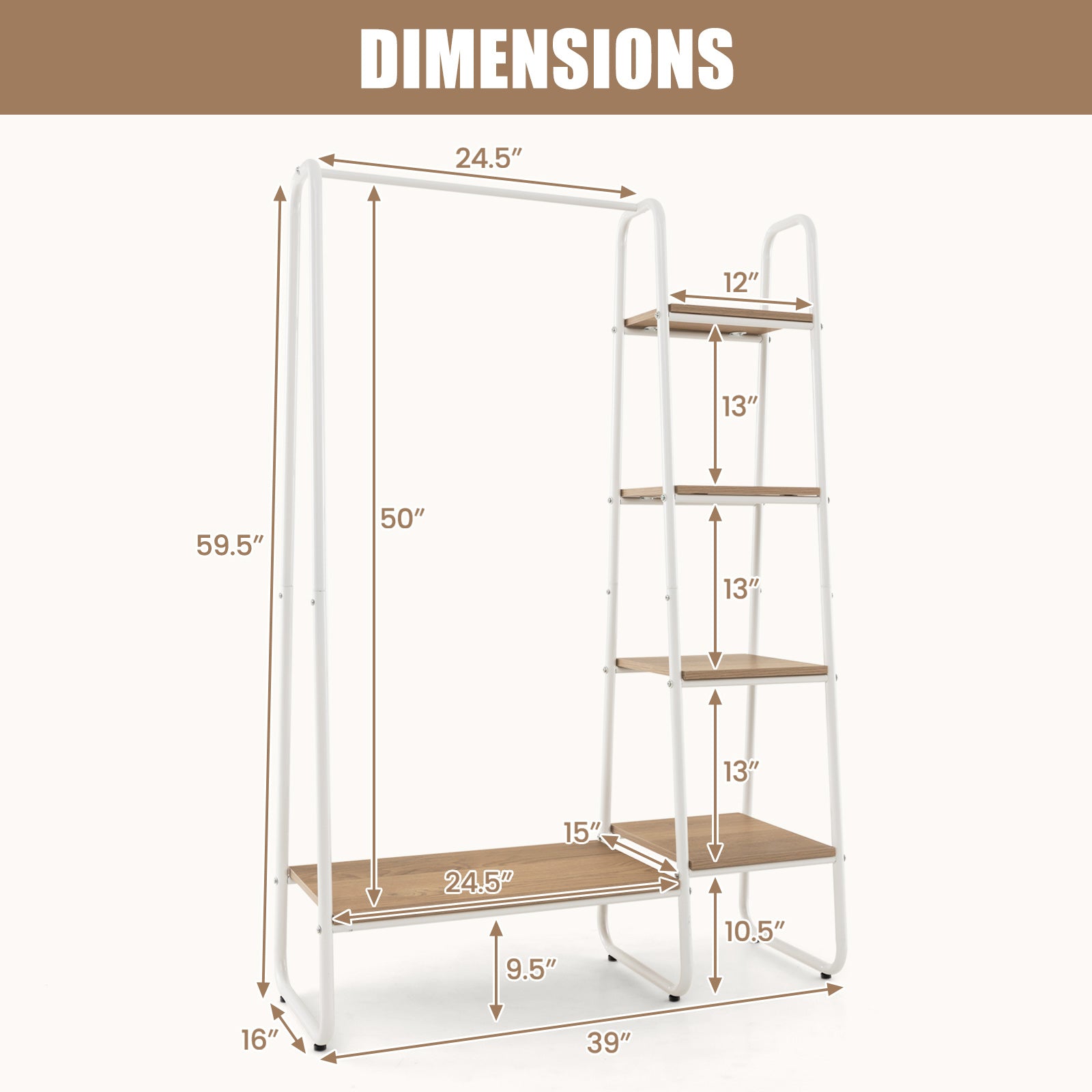 Clothes Rack Free Standing Storage Tower with Metal Frame, Natural Clothing & Closet Storage at Gallery Canada