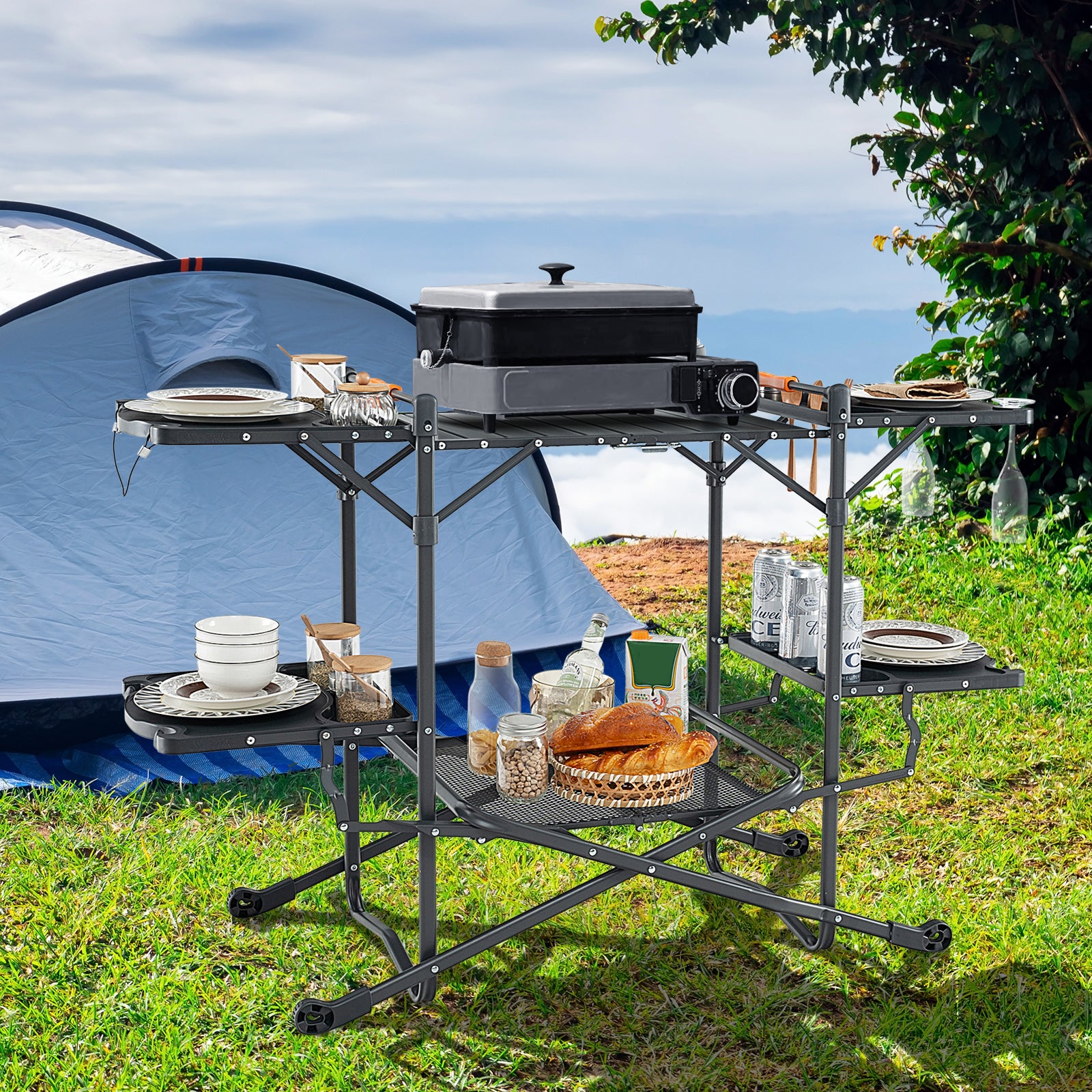 Folding Portable Outdoor Cook Station with Heat-Resistant Aluminum Tabletop, Black Camping Furniture at Gallery Canada