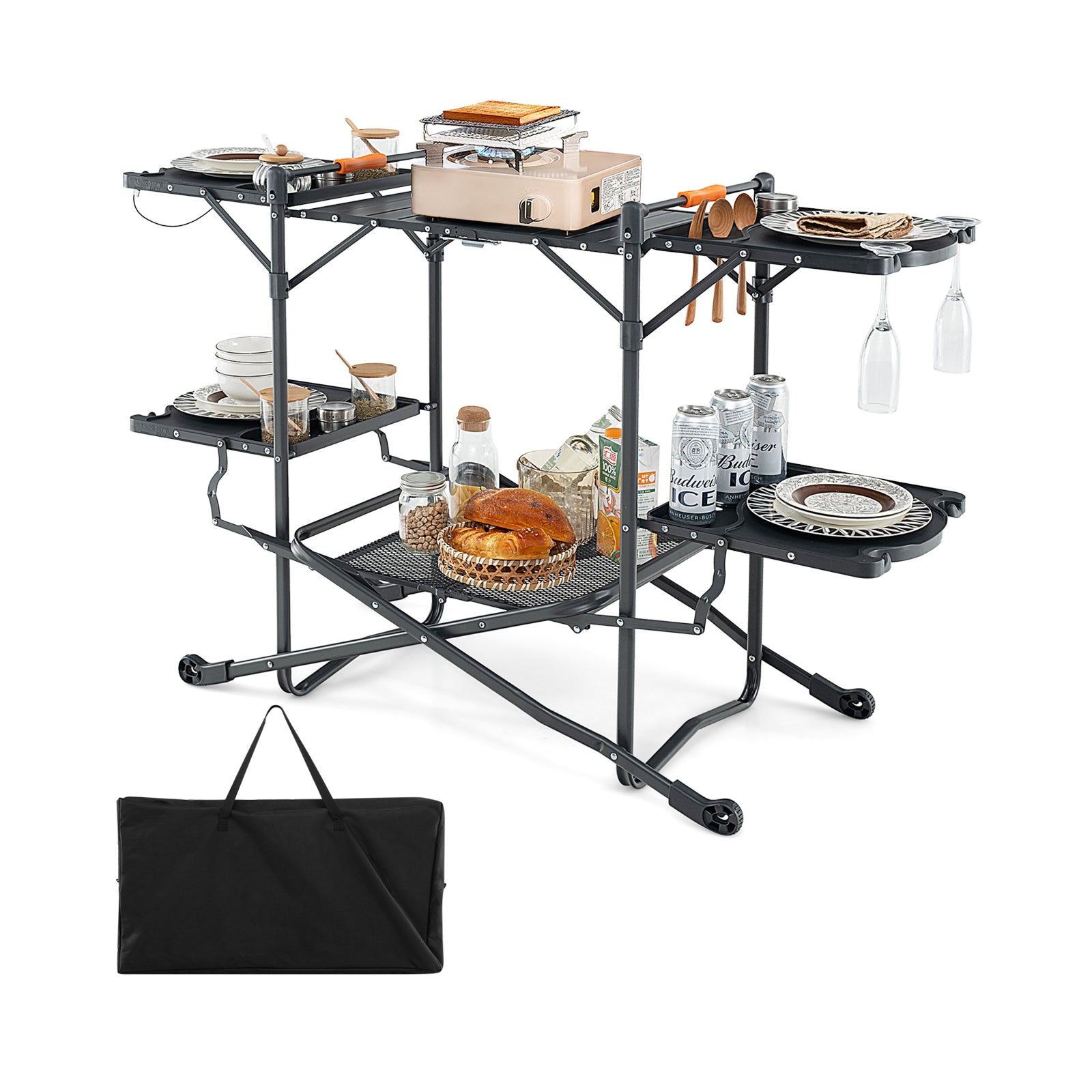 Folding Portable Outdoor Cook Station with Heat-Resistant Aluminum Tabletop, Black Camping Furniture at Gallery Canada