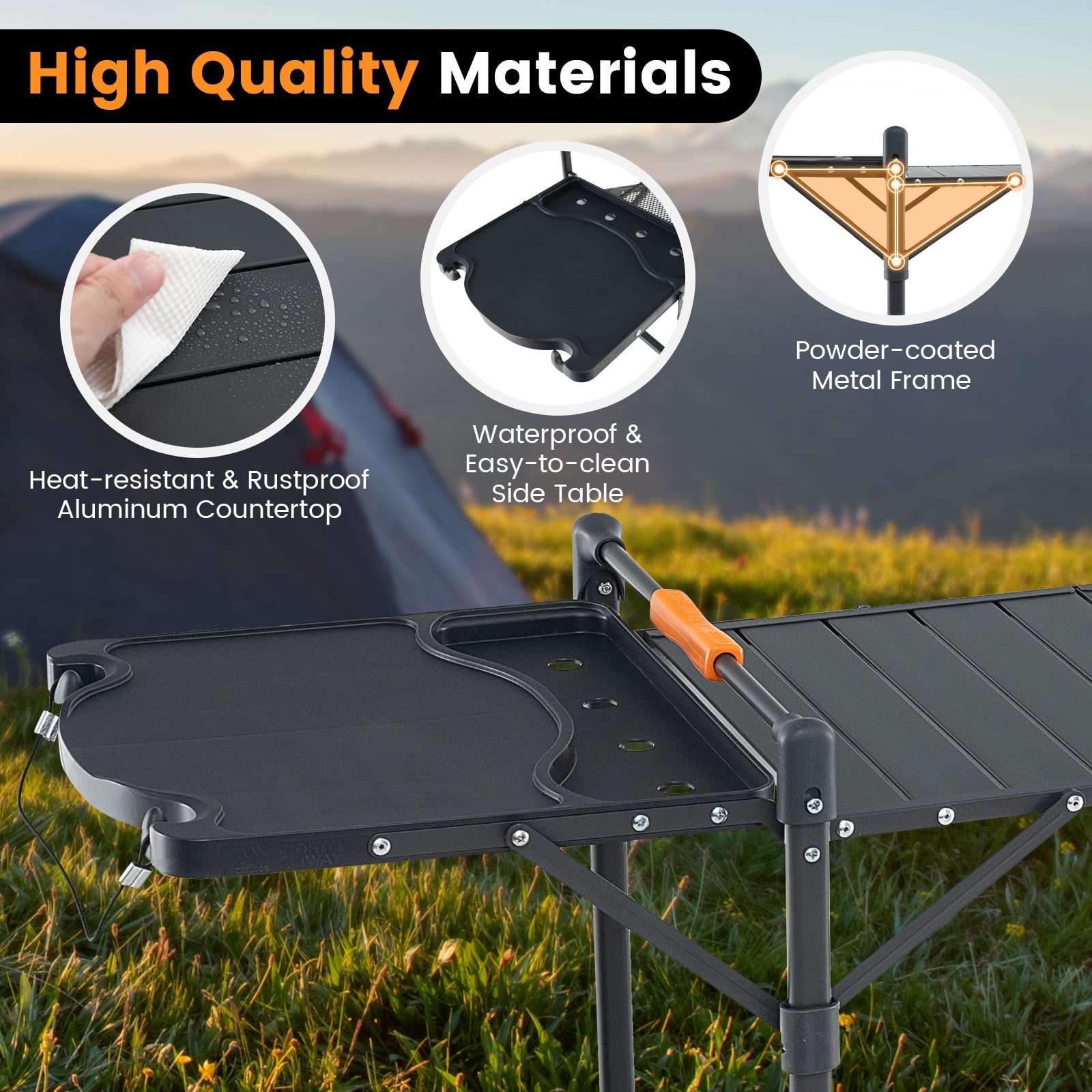 Folding Portable Outdoor Cook Station with Heat-Resistant Aluminum Tabletop, Black Camping Furniture at Gallery Canada
