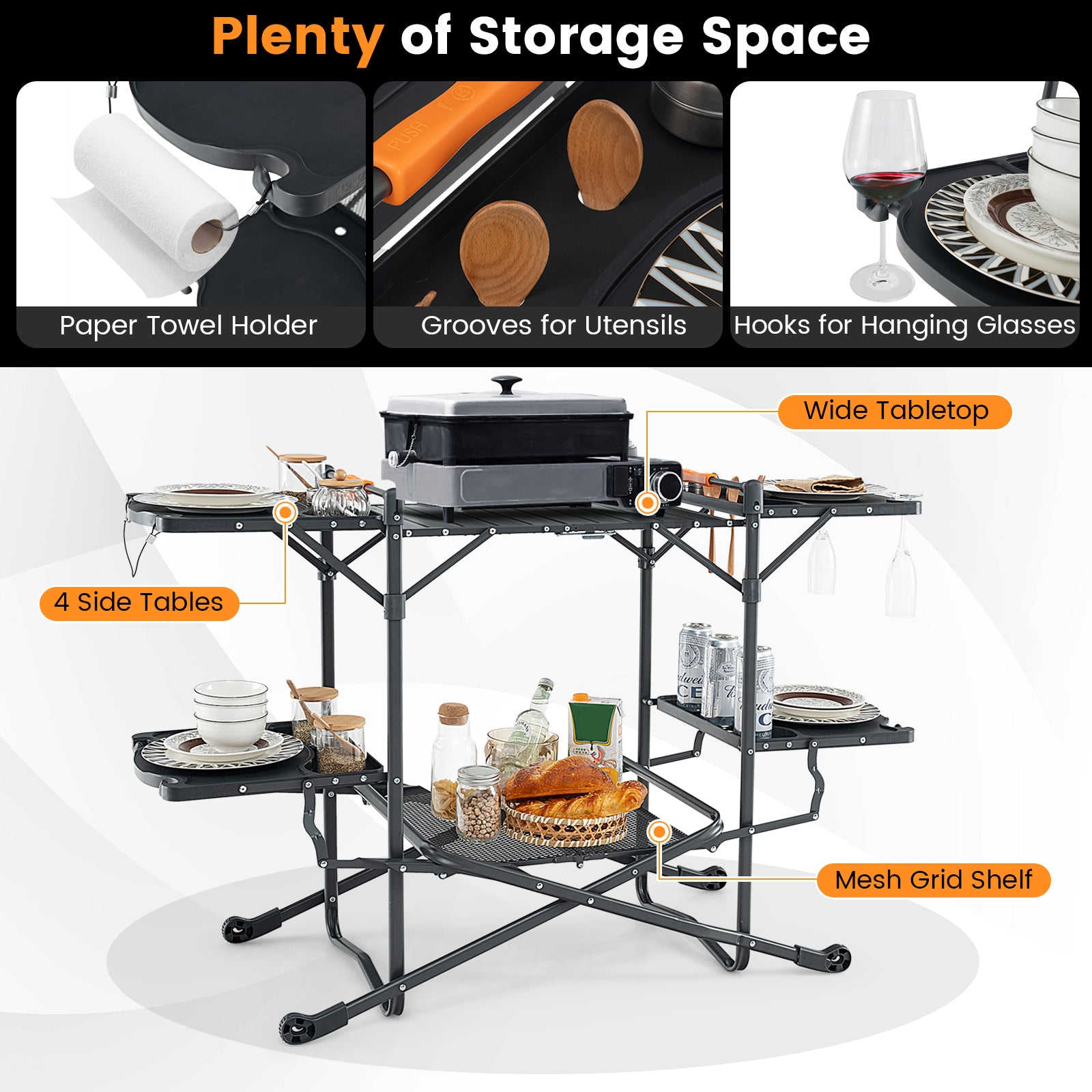 Folding Portable Outdoor Cook Station with Heat-Resistant Aluminum Tabletop, Black Camping Furniture at Gallery Canada