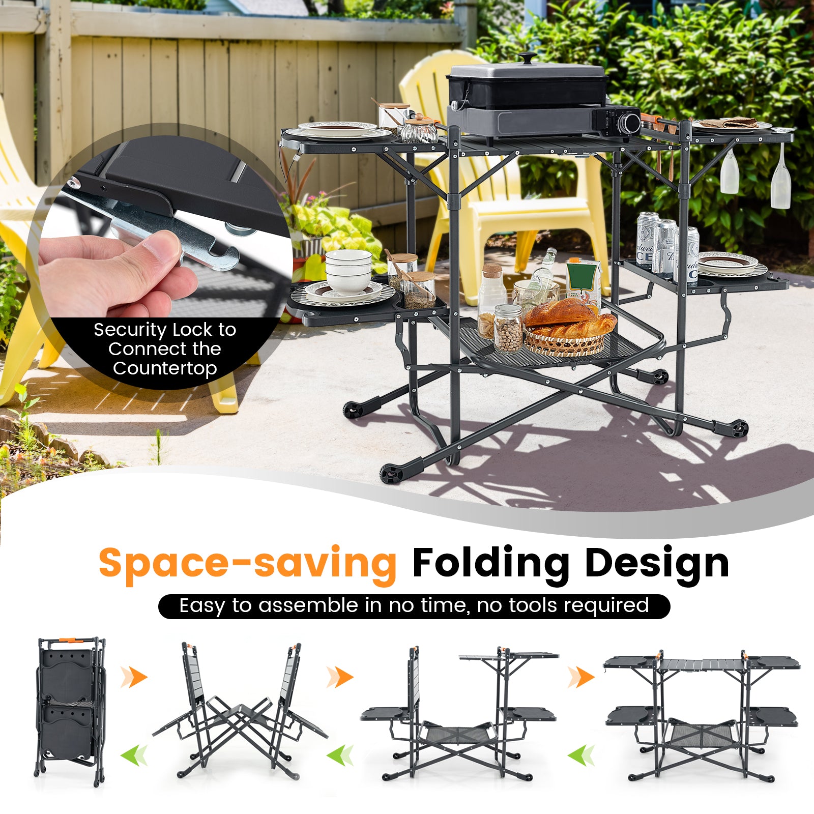 Folding Portable Outdoor Cook Station with Heat-Resistant Aluminum Tabletop, Black Camping Furniture at Gallery Canada