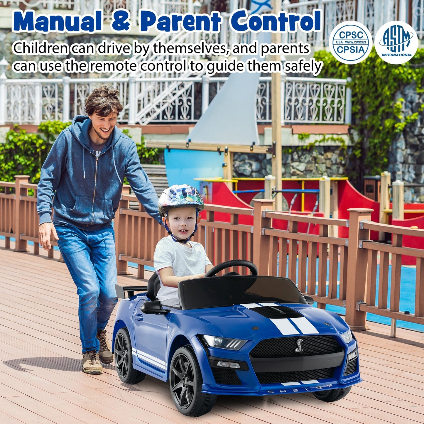 12V Licensed Ford Mustang Shelby GT500 Kids Ride on Car with Remote Control for Kids Aged 3-8, Blue Powered Ride On Toys   at Gallery Canada