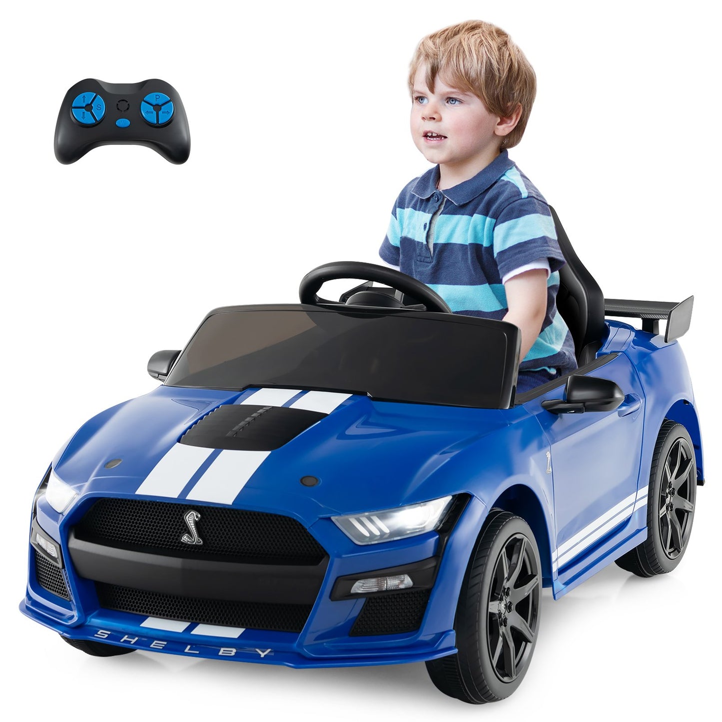 12V Licensed Ford Mustang Shelby GT500 Kids Ride on Car with Remote Control for Kids Aged 3-8, Blue Powered Ride On Toys   at Gallery Canada