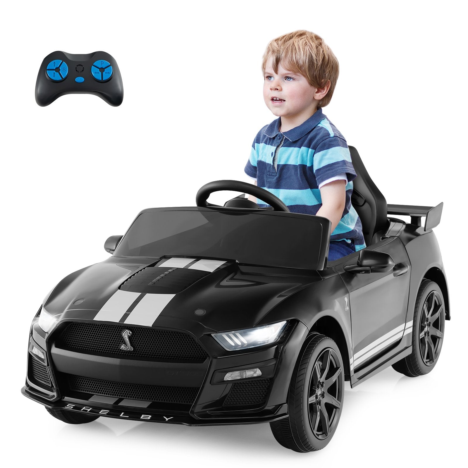 12V Licensed Ford Mustang Shelby GT500 Kids Ride on Car with Remote Control for Kids Aged 3-8, Black Powered Ride On Toys   at Gallery Canada